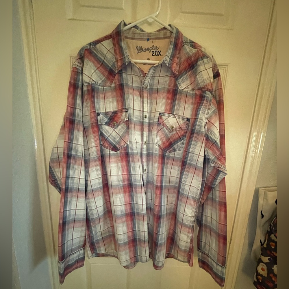 George Strait by Wrangler Western Red and Blue Checkered pearl snap Shir